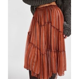 New Free People FP One Ember Striped Midi Skirt Flowy Orange XS